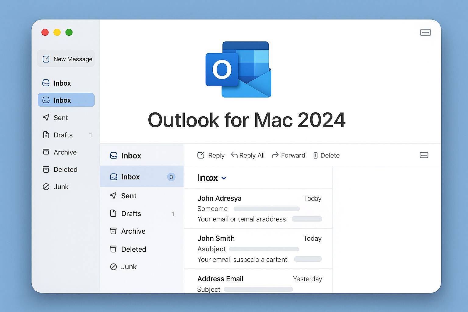 outlook for Mac 2024, with a logo and title