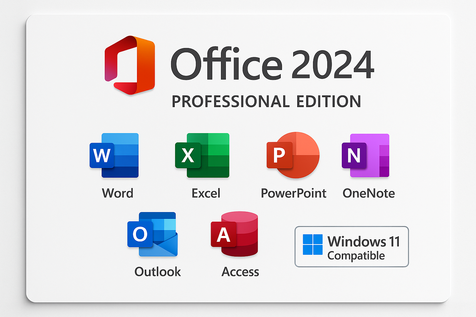 slide for office 2024 professional for windows 11, include word, excel, powerpoint, onenote, outlook, access not too big