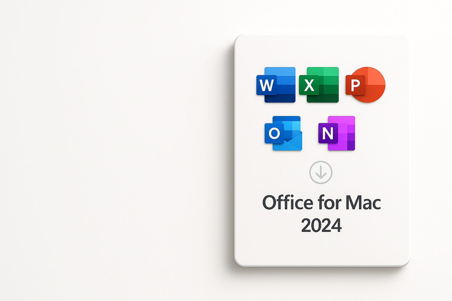 slide, office for Mac 2024, without text, maybe like a package with apps logos, download, put it on the right side of the slide